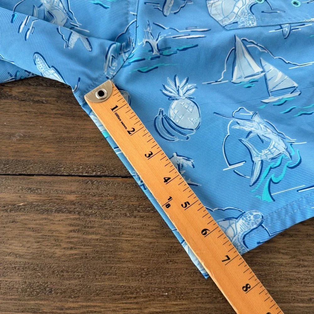 Vineyard Vines Mens XS Blue Sea Life Turtle Marlin Chappy Swim Trunks 7in Inseam